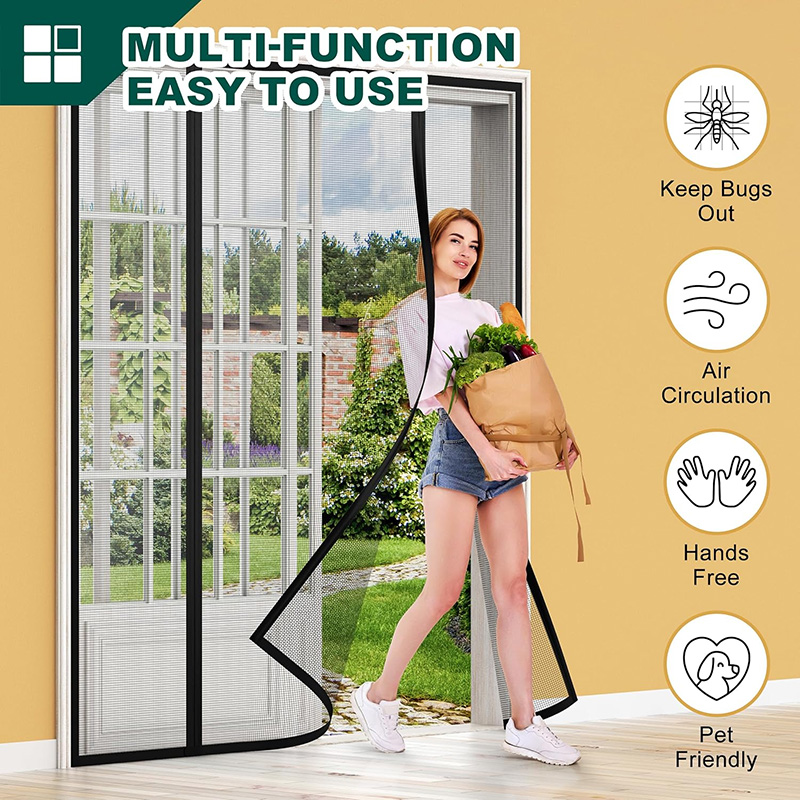 Home Security Door Reinforcement Lock - Magnetic Door Screen,Auto Closing Anti-Insect Mesh