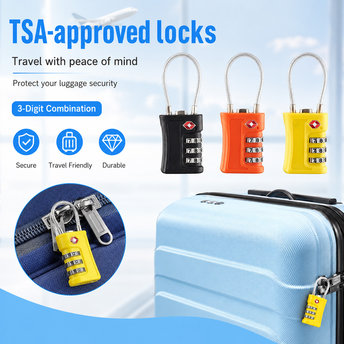 TSA Approved Luggage Lock 3 Di - Home Security Adt recension och pris