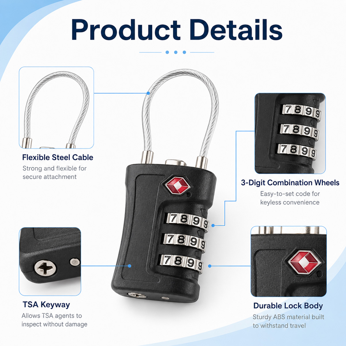 TSA Approved Luggage Lock 3 Di - Home Security Adt recension och pris