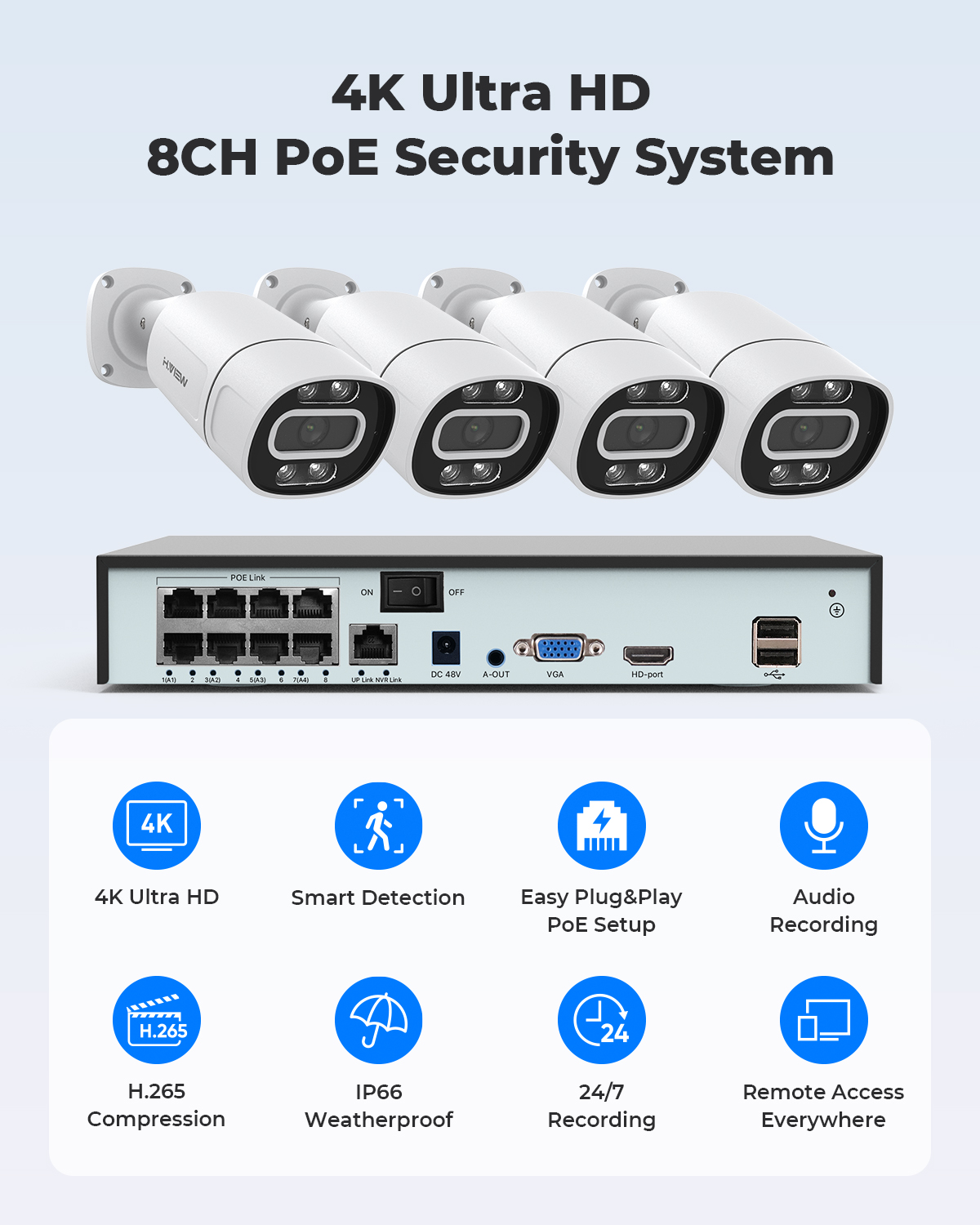 H.View 4K 5Mp 8Mp Poe CCTV Sec - Home Security Adt recension och pris